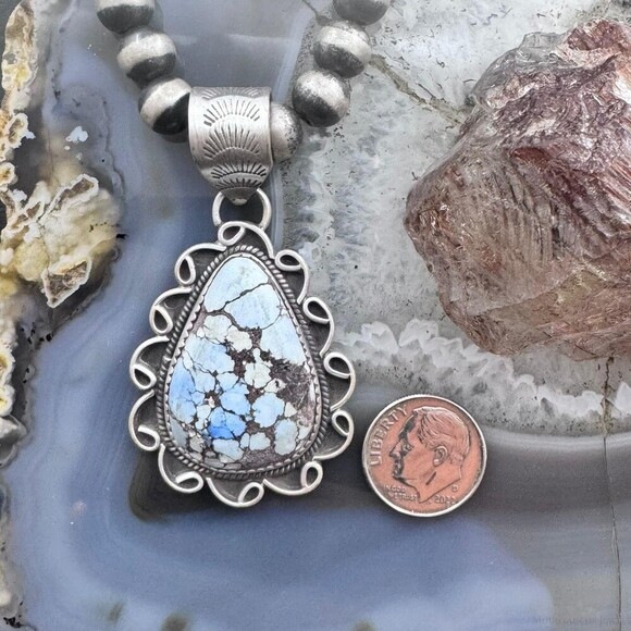 Sterling Southwestern Style Teardrop High Grade Golden Hill Turquoise Pendant #1 - Picture 8 of 10